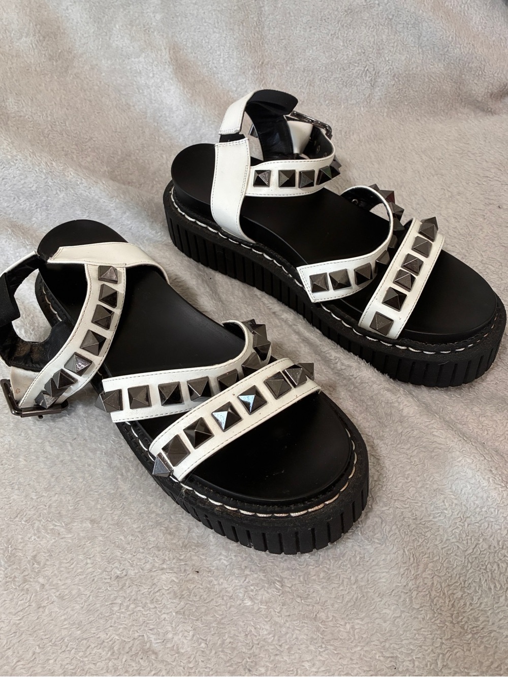 Studded Platform Sandals in White and Black